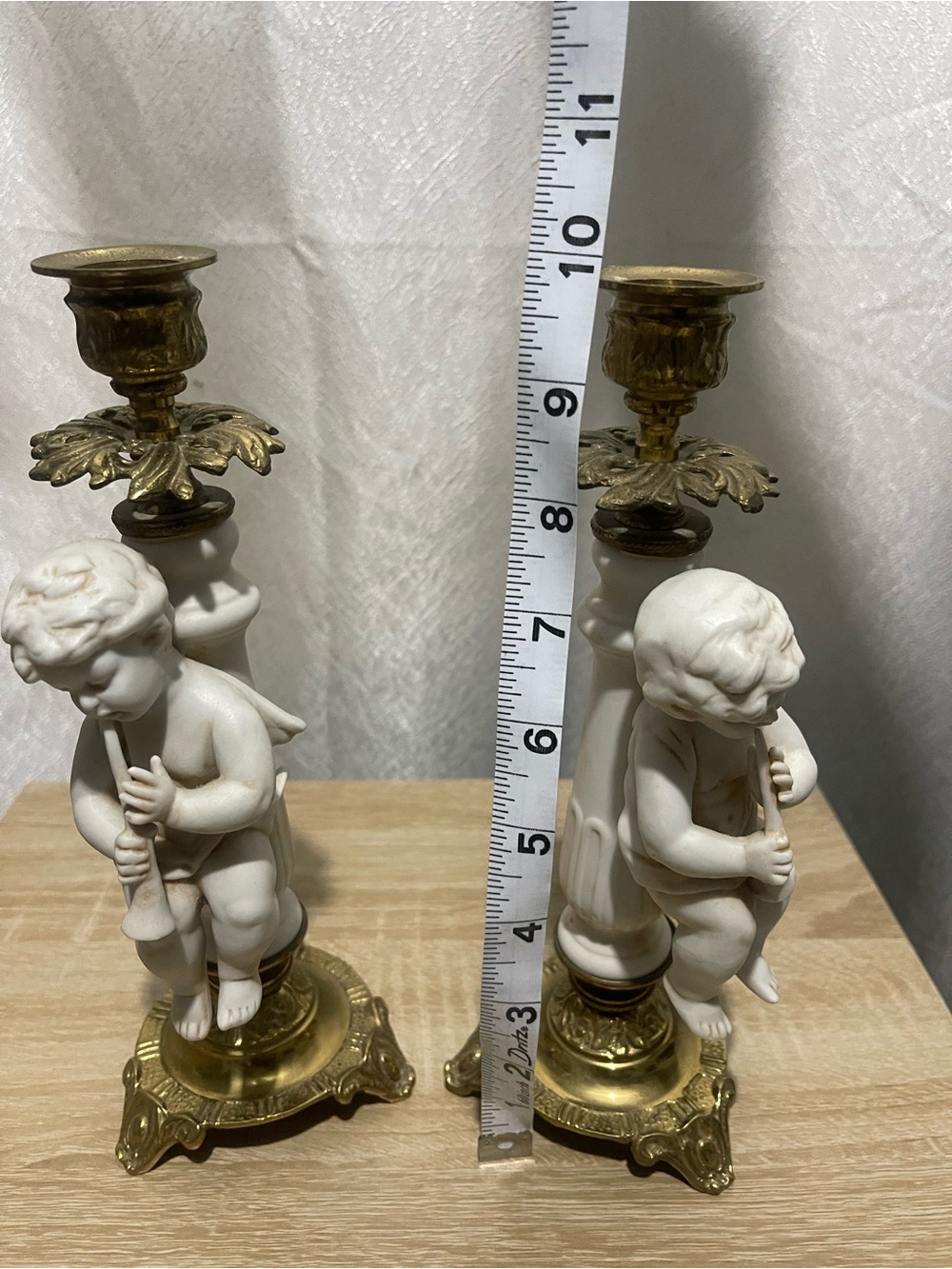 White Porcelain Angel Cherub Candle Holders - Pair - Picture 3 of 3